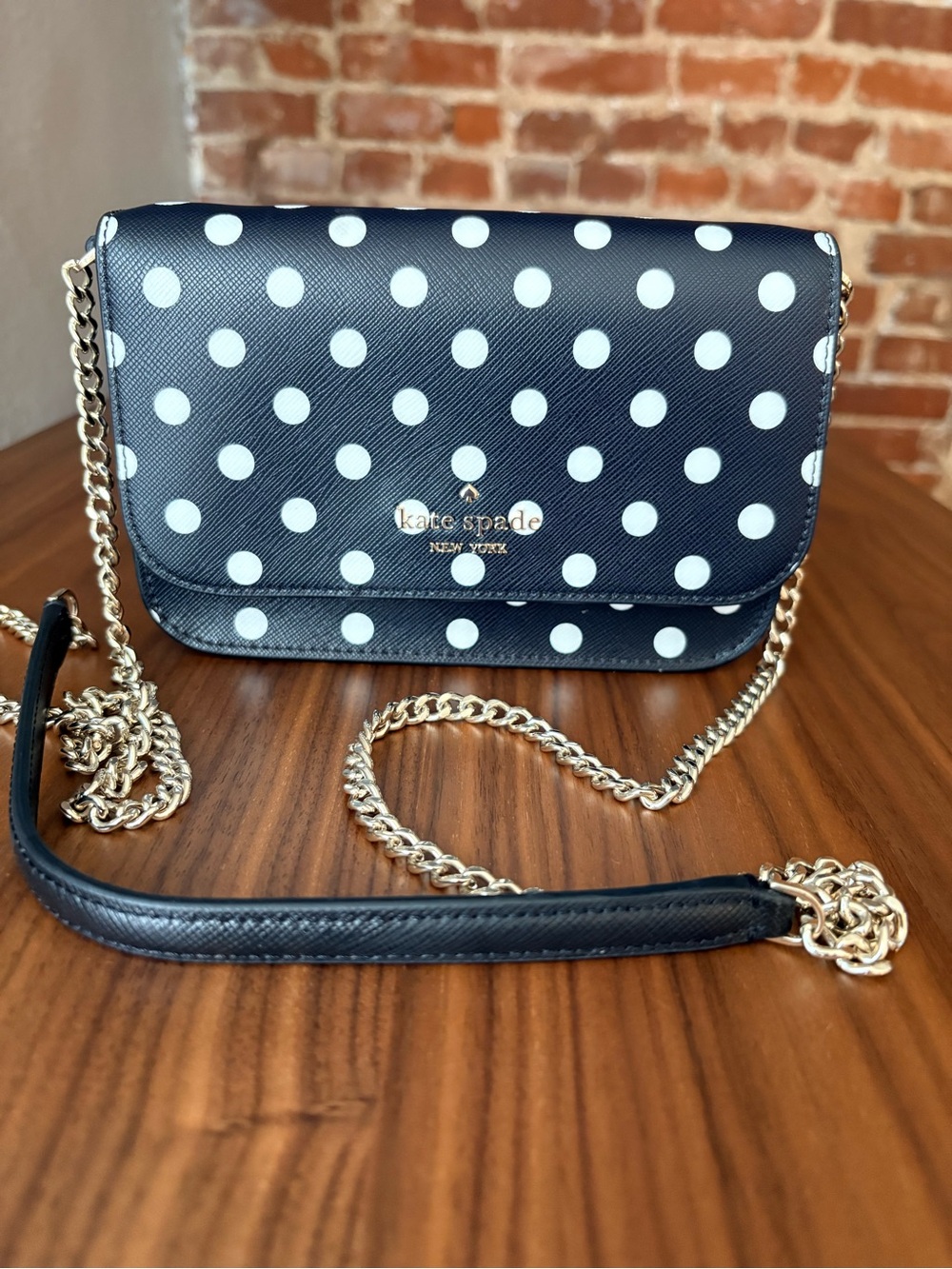 Kate Spade Black White Polka Dot Chain Crossbody Bag